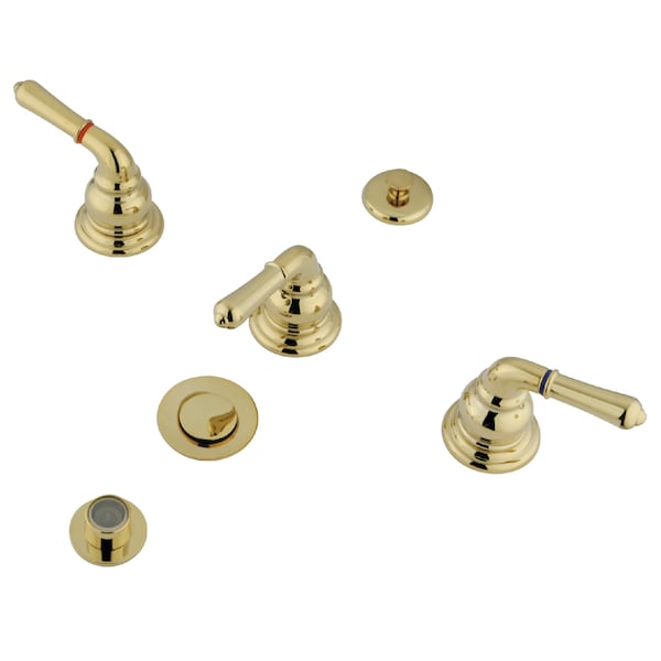 Kingston Brass Bidet Faucet W/ Three Lever, Handle And Pop-Up, Polished Brass KB322 - main